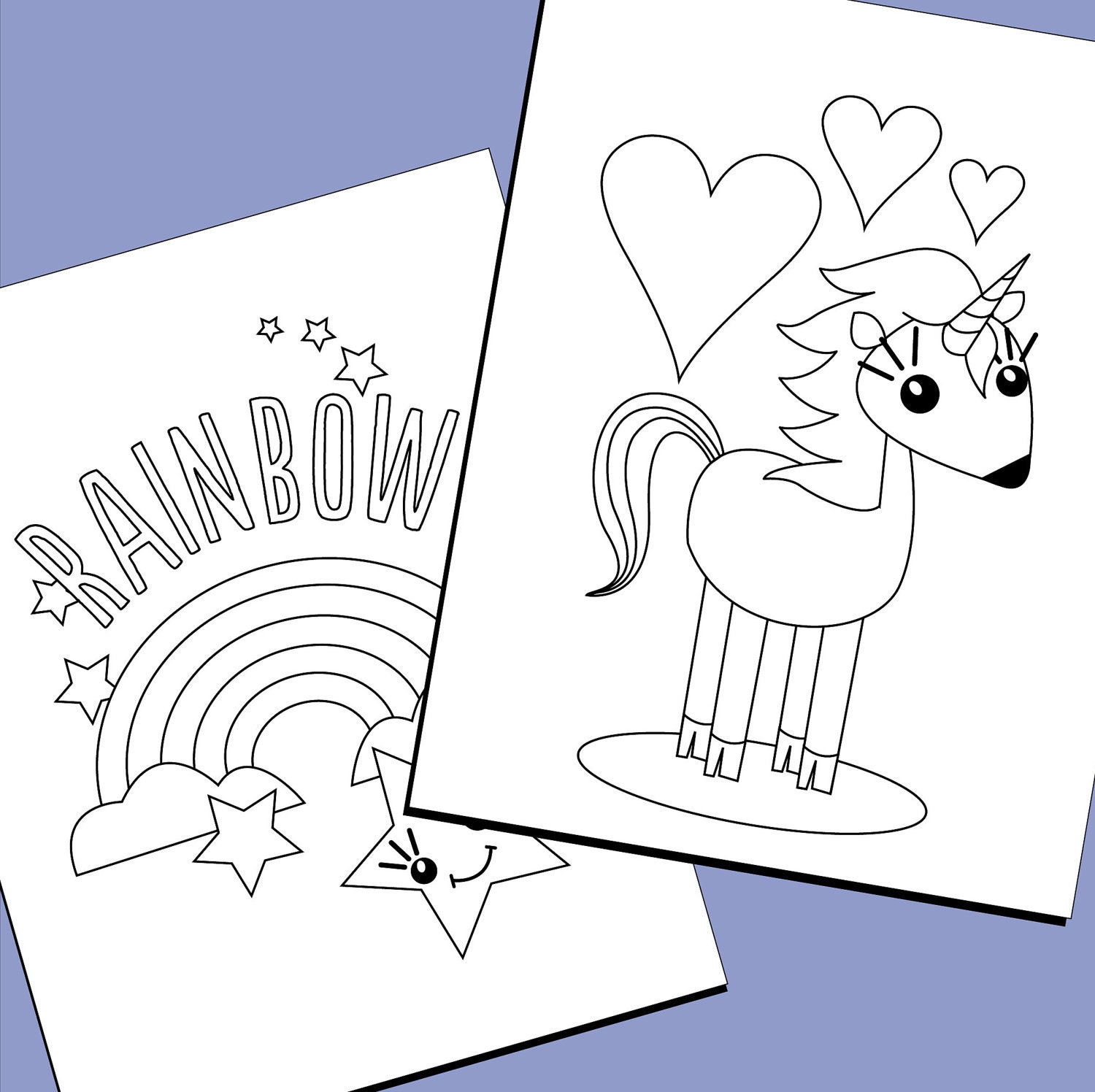 Rainbow & Unicorn Colouring Pages by TriciaPiasecki on Etsy