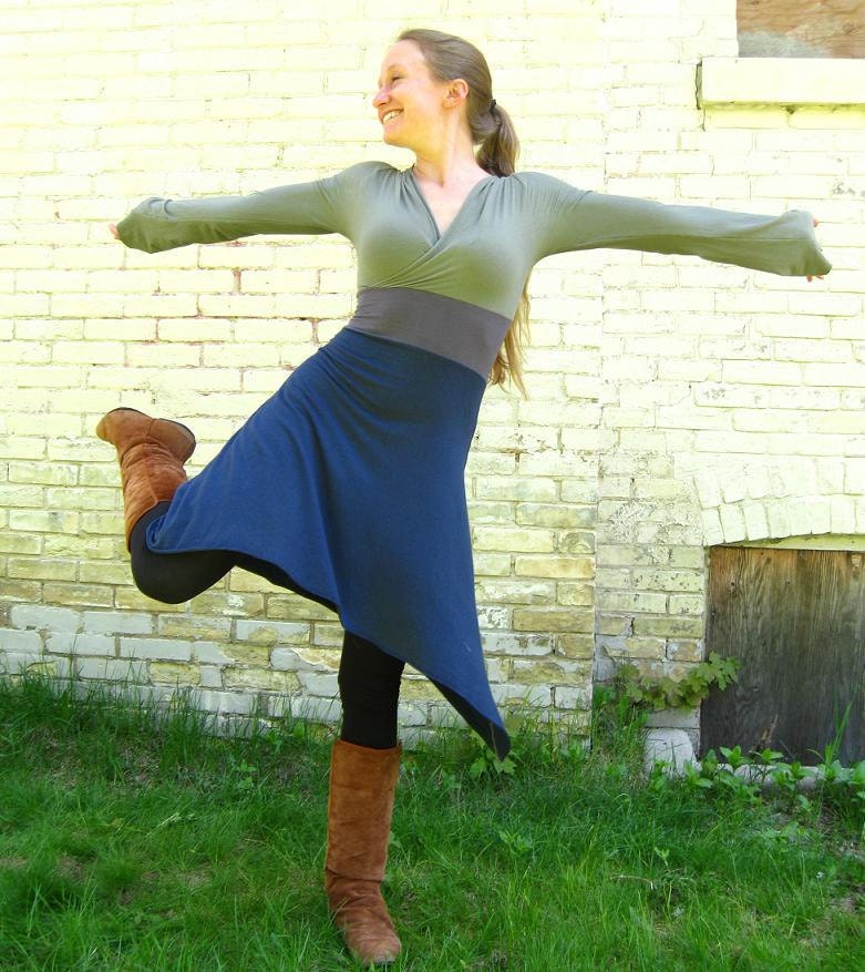Long Sleeve V Neck Dress (Soy or Bamboo Organic Cotton)