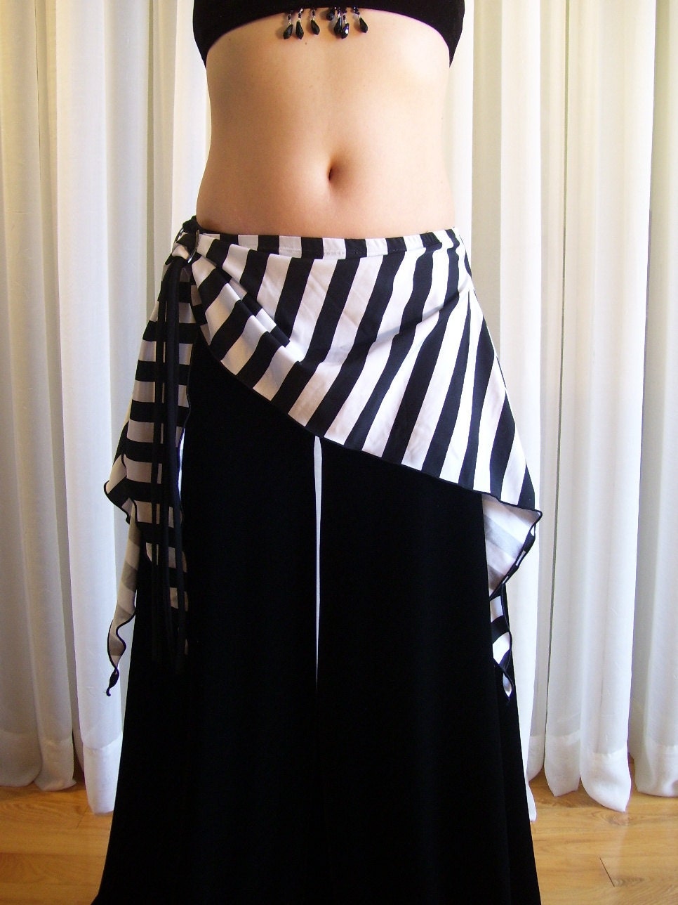 Belly dance hip skirt 11" long - YOUR SIZE - striped black and white