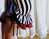 Capri bloomers ruffles pants - 1/2" black and white stripes with red ruffles - YOUR SIZE