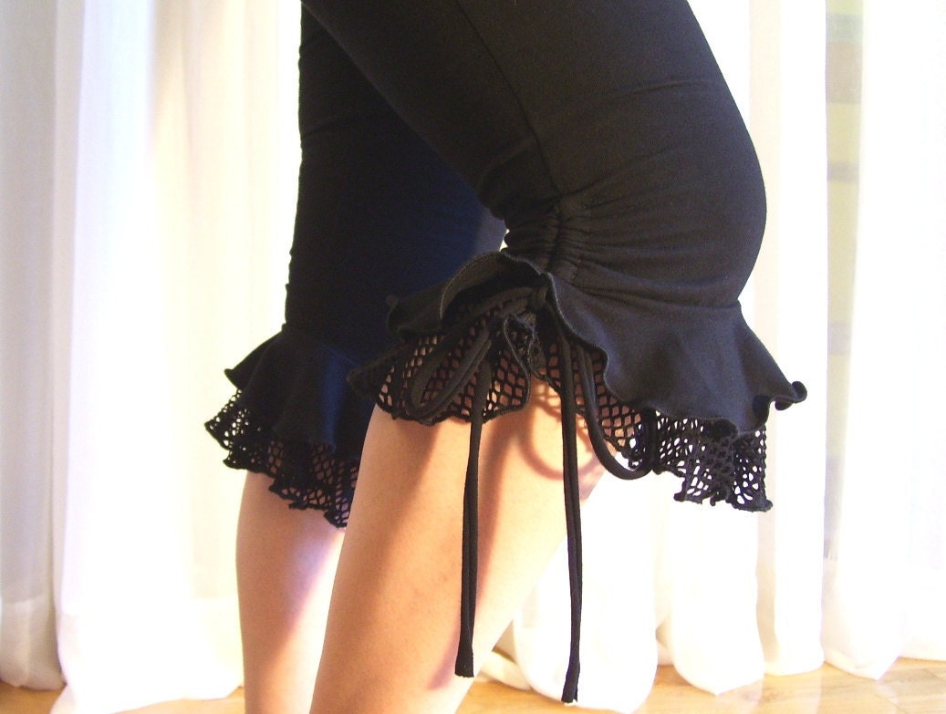 Capri bloomers ruffles pants - mesh and black cotton - YOUR SIZE