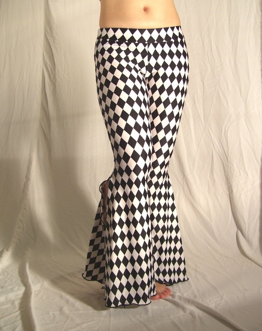 Flare tribal pants - black and white jester - YOUR SIZE