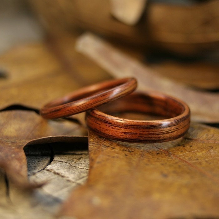 Kingwood Bentwood Ring Set - Wedding or Engagement - Stackable - Handcrafted Wooden Rings