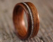 Santos Rosewood Bentwood Ring with Offset Mother of Pearl Inlay - Handcrafted Wooden Ring