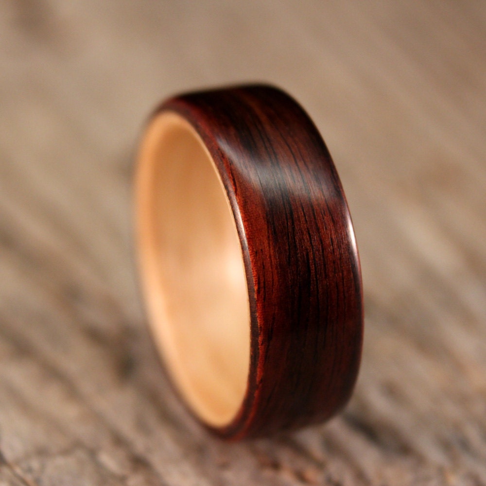 Kingwood Bentwood Ring Lined with Hickory - Handcrafted Wooden Ring