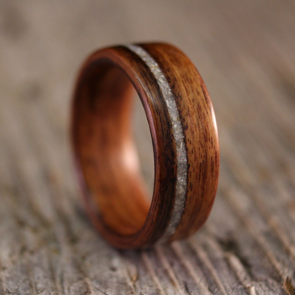 Santos Rosewood Bentwood Ring with Offset Mother of Pearl Inlay - Handcrafted Wooden Ring