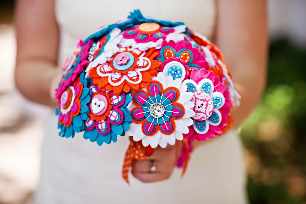 Custom Color Button Bridal Bouquet