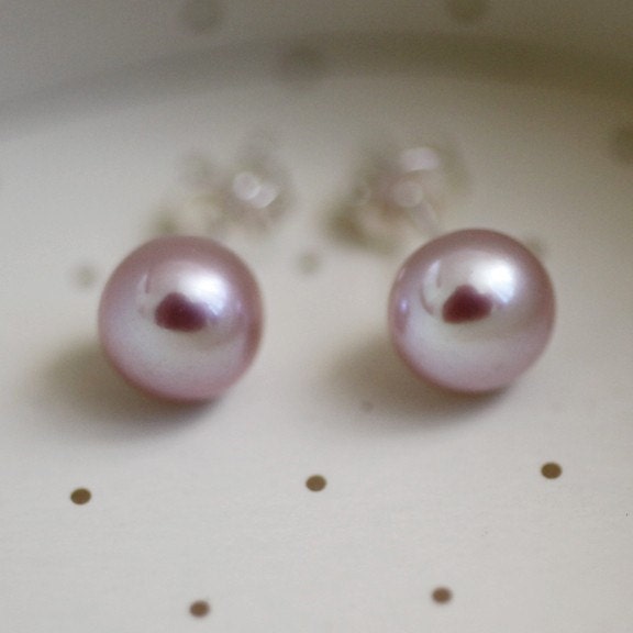 simple pearl sterling silver earrings-light purple