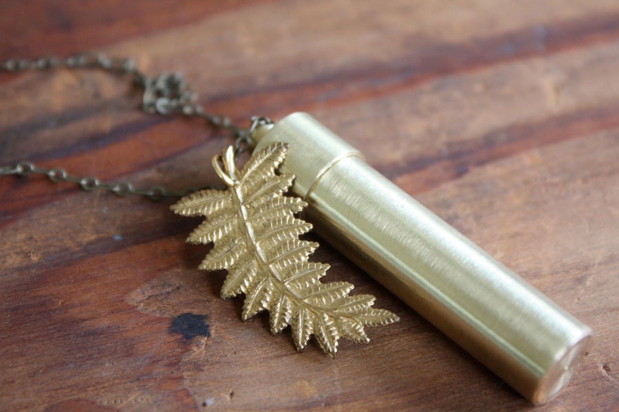 Secret Vial Canister Locket with Fern Charm