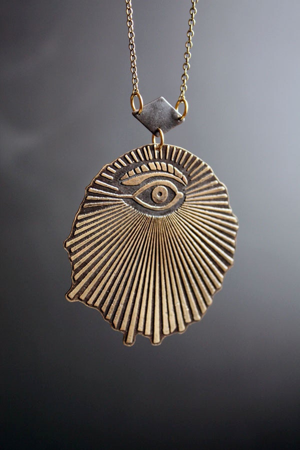 Eye of the World - Geometric Etched Brass Masonic Eye Necklace