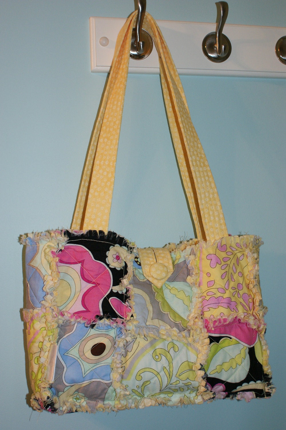 Scrappy Yellow Flower/Scroll Rag Bag/Purse/Tote/Diaper Bag