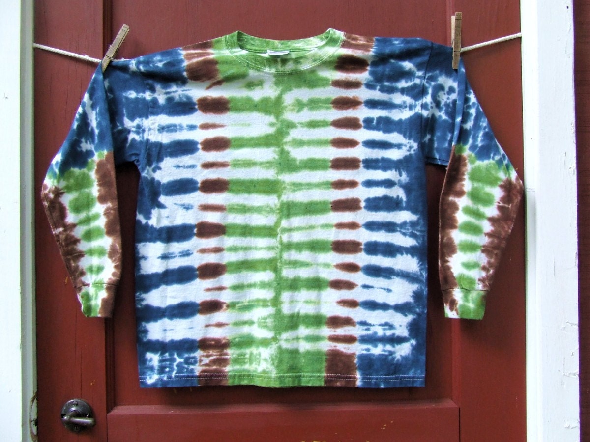 Long Sleeve Tie Dye T-Shirt - Youth Medium - Forest Stripe - Ready to Ship