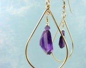 New Dreams amethyst earrings with gold fill teardrop shapes