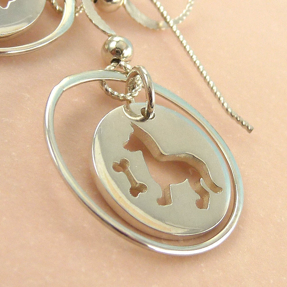 Good Doggie II earrings, sterling silver, dog silhouette and dog bone