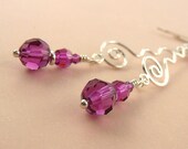 Spiral Of Life earrings, fuchsia Swarovski crystals, sterling silver,  spirals