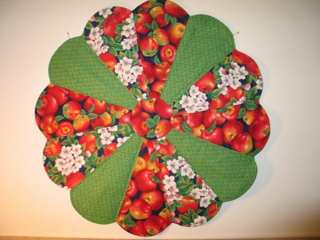 Apples, Red Delicious and Apple Blossoms quilted centerpiece   25"