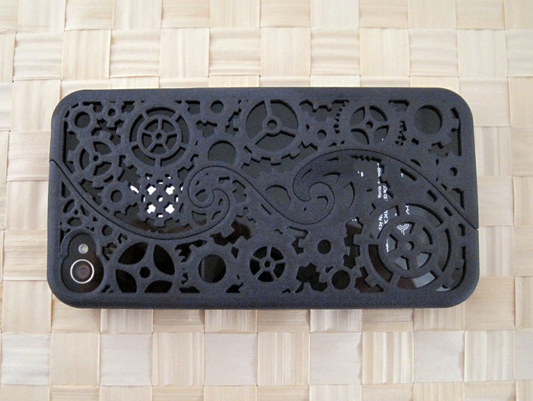 MADE TO ORDER (5-8 weeks) Designer iPhone 4S & 4 Steampunk Inspired Cogs and Gears Puzzle Case (3D printed Nylon) - 4 color options