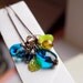 Teal and Peridot long necklace in gunmetal chain