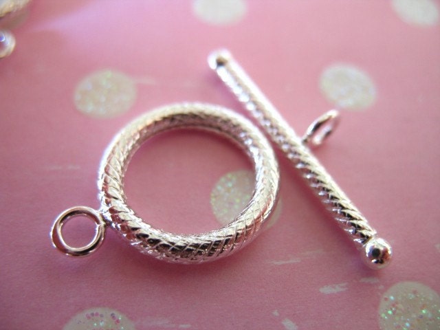 925 Sterling Silver Toggle Clasp Set, TEXTURED CIRCLE, Round Toggle, 1 set, 18.5x14 mm, medium size, wholesale sale .. t4..