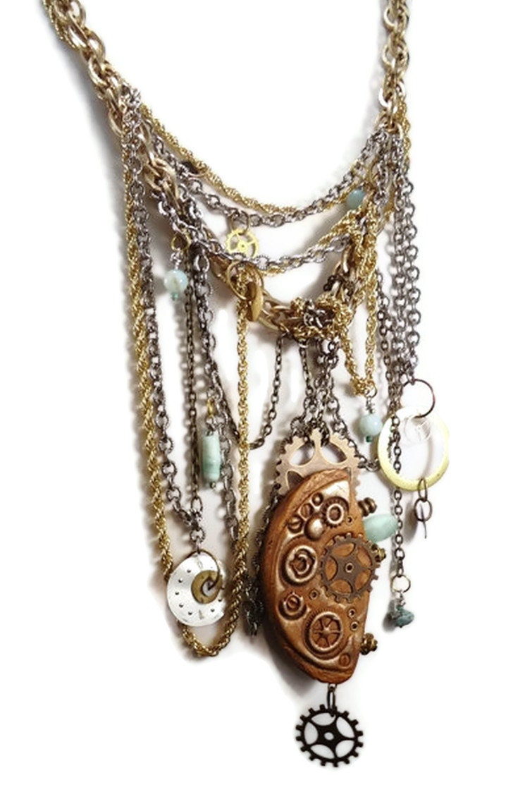 Steampunk Assemblage Bib Necklace - Chained in Time - InVintageHeaven