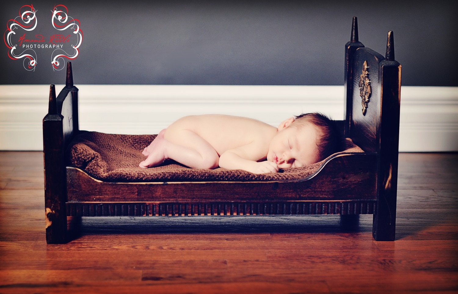 Medieval Newborn Baby Bed Photography Prop or Doll Bed - Photography Props, Baby Boy, Baby Girl, American Girl Bed, Distressed Wood