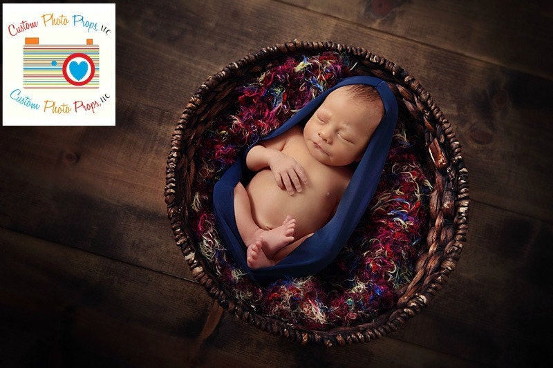 Navy Blue Fabric Wee Womb Cocoon, Egg, Wrap Photo Prop Used In Professional Photography of Newborn, Infant Portrait Sessions
