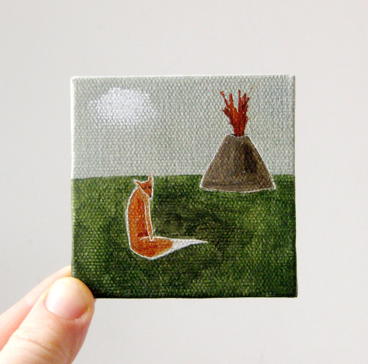 fox & the volcano 3 / original painting on canvas