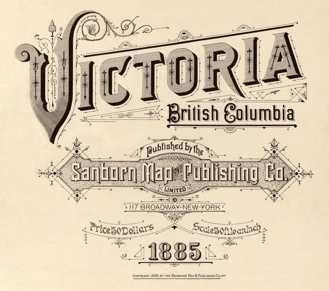 Vintage TYPOGRAPHY . . . Victoria British Columbia Sanborn Map Title Page, 16 x 20 inch Digital Reproduction No. 2008B