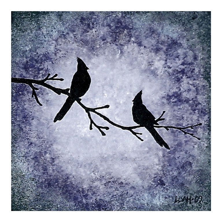 Midnight Cardinals Two. 10x10 Art print