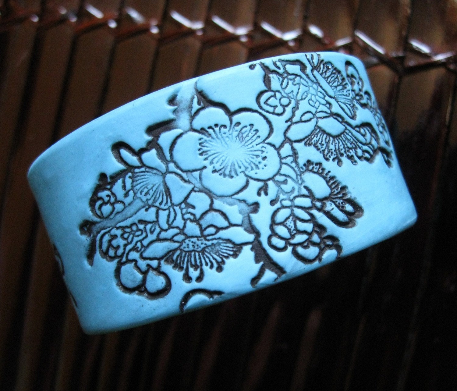 Huge Weekend SALE Bracelet Turquoise Blue, Asian Floral Design, Handmade Jewelry by theshagbag  on Etsy