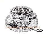 Coffee Art Drawing, Coffee Typography Drawing Word Art Illustration Espresso Art Calligram or Calligraphy Unique Art Print