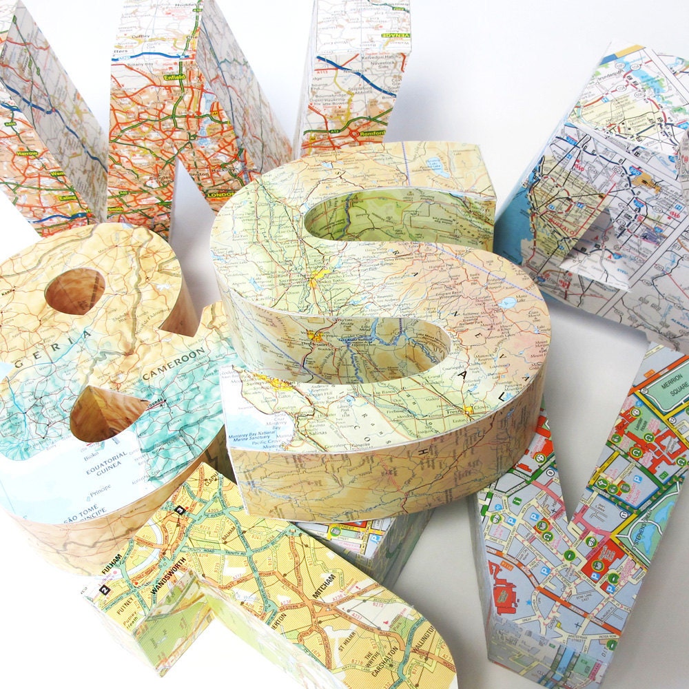 Large 3D map letter of anywhere in the world