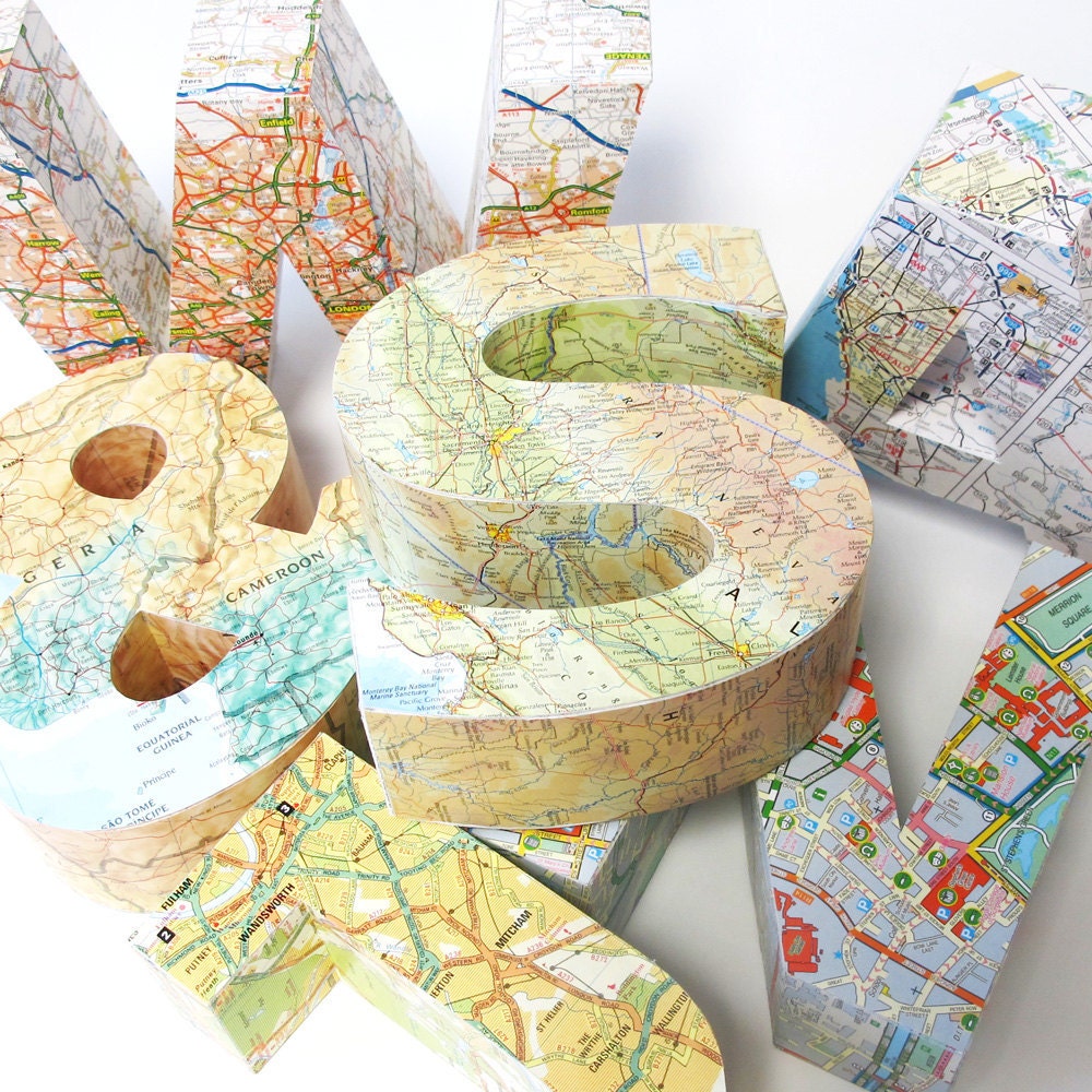 Large 3D map letter of anywhere in the world. 11 Diy-able Ideas For Using Maps and Mod Podge. Simplicity In The South.