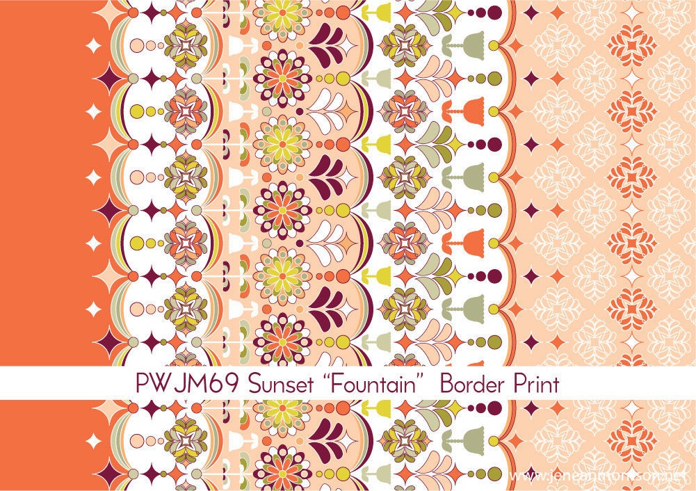 Grand Hotel Fountain Border Print in Sunset by Jenean Morrison for Free Spirit - 1 Yard