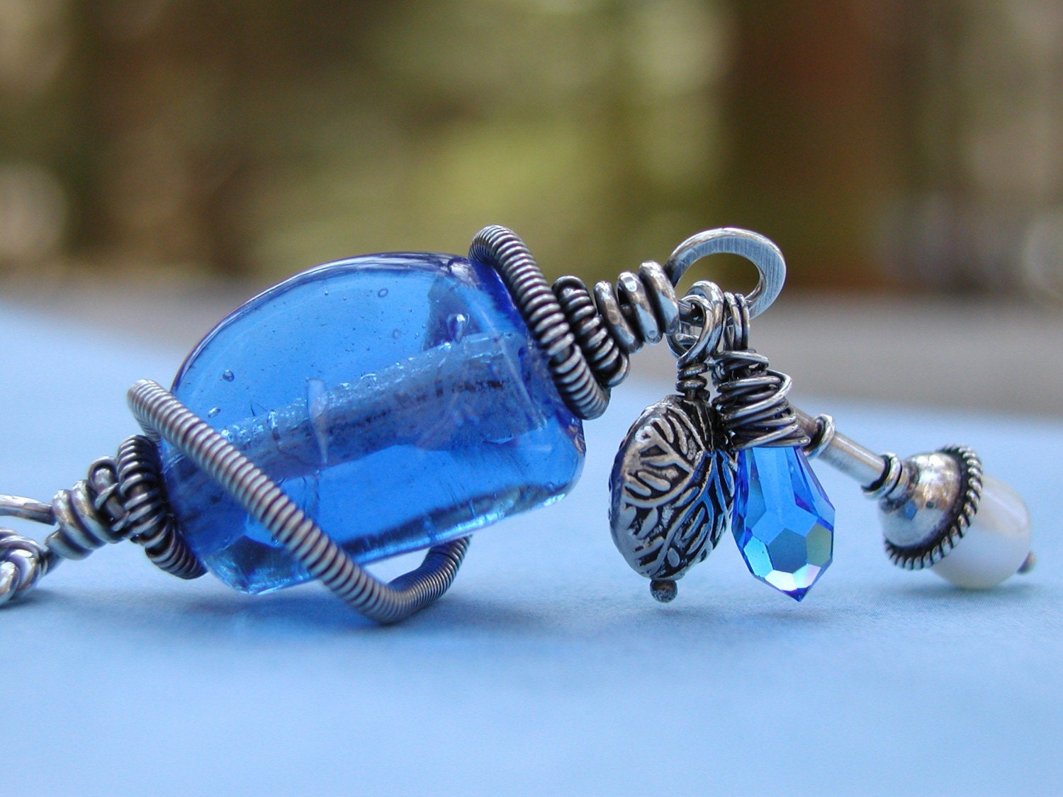 NO LONGER RESERVED for Bev Lampwork Silver Coil and Charm Necklace