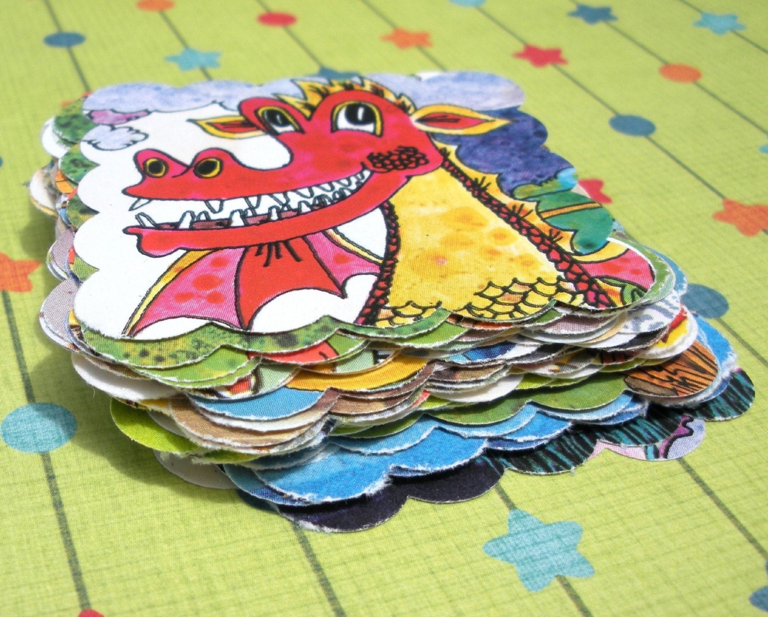 25 Recycled Scalloped Squares / large punchies from vintage kids books