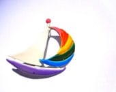 Sailing Boat funky enamel Vintage Brooch / pin -  colorful yacht pin