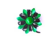 Green and black daisy flower funky enamel Vintage Brooch / pin