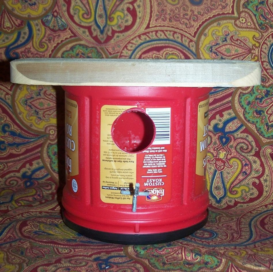 Items similar to Upcycled Folgers Coffee Tub Bird House Container