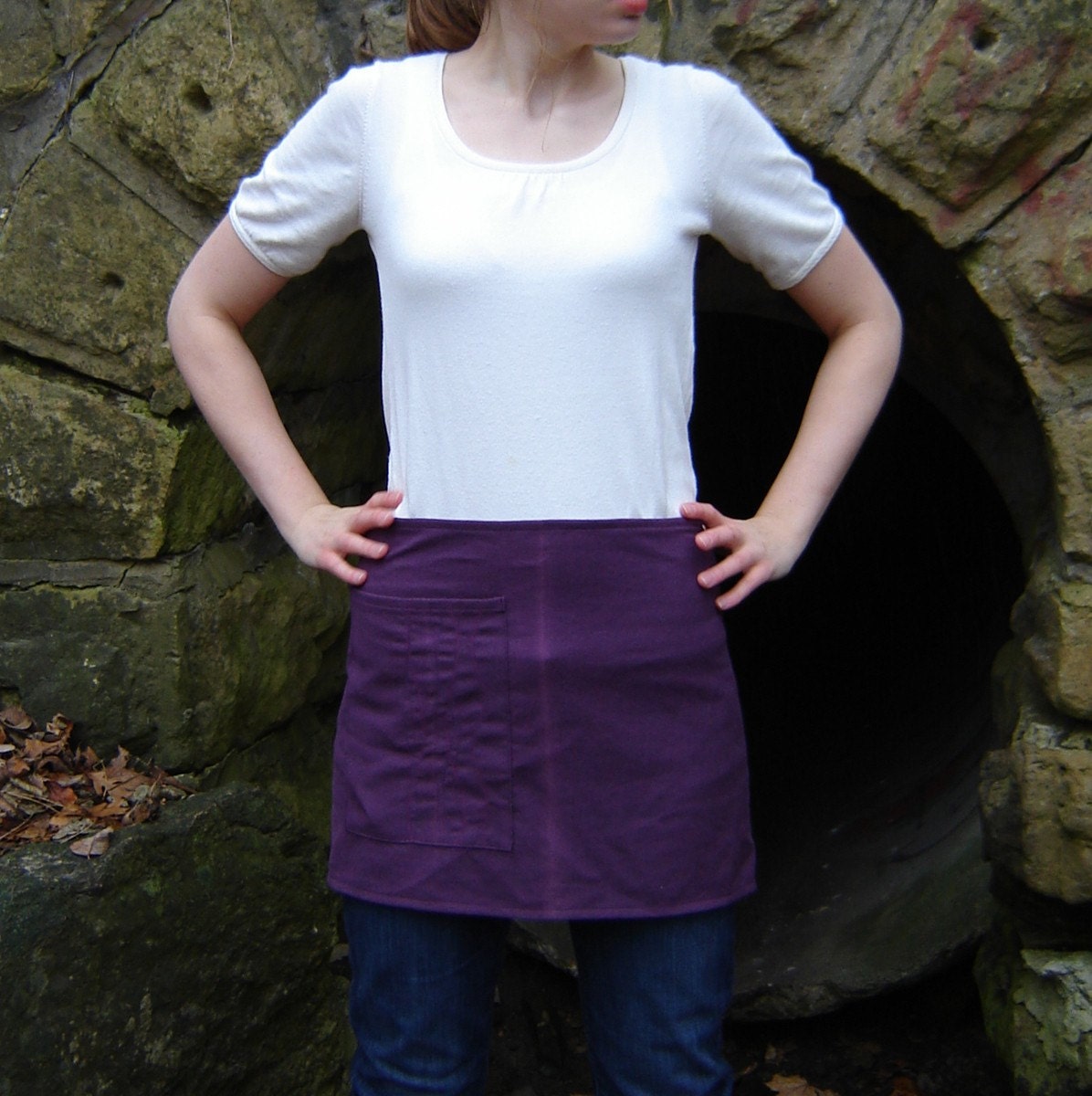 Repurposed Half Apron with Pocket - Purple