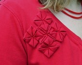 Repurposed Tshirt Shrug with Geometric Flowers - Cranberry, Large
