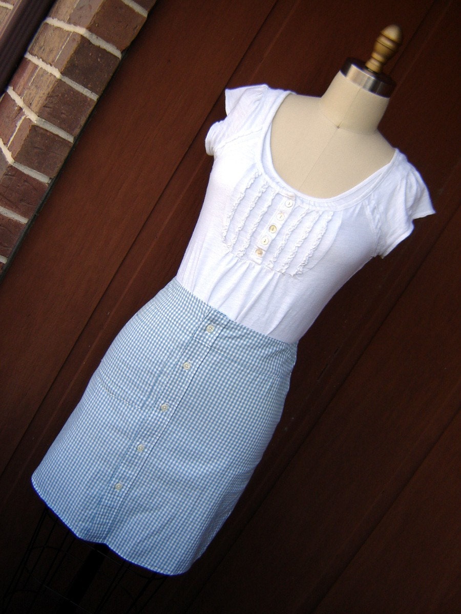 Repurposed Cotton Mini Skirt - Sea Blue Check - Size XS (2)