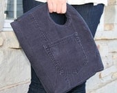 Repurposed Corduroy Zip Bag - Denim Blue