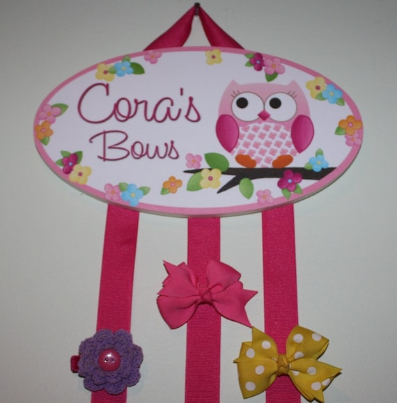 Owls Love Flowers Hair Clip BOW HOLDER Girls Bedroom Wall Art Decor