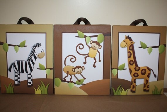 Set of 3 In the Jungle 8x10 Stretched Canvases by ToadAndLily