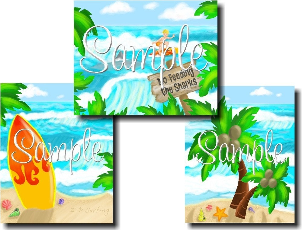 Set of 3 Beach Surf Kids Bedroom 8 x 10 Art Prints