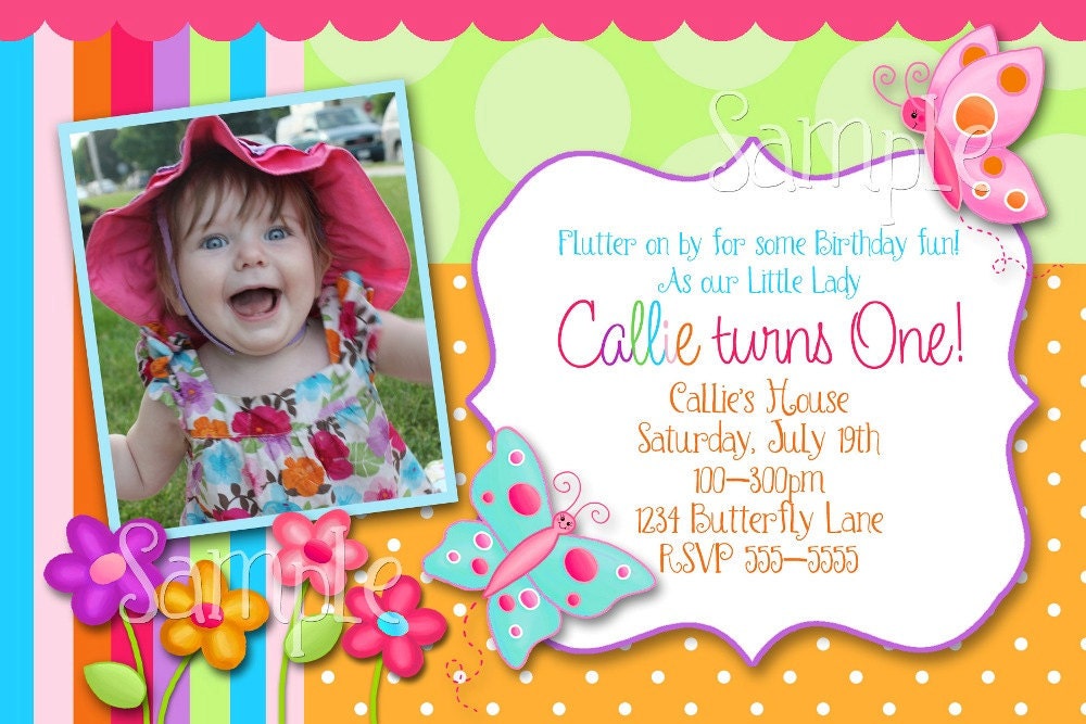 Print Your Own Rainbow Butterfly Garden Girls Birthday Party Invitation