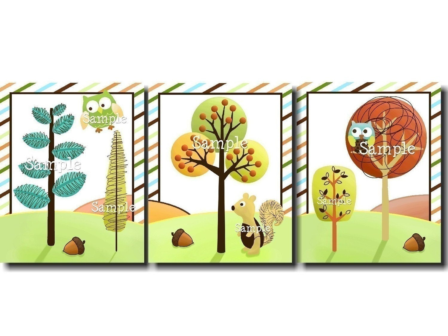 Set of 3 Owl Bathroom Children's 8x10 ART PRINTS by ToadAndLily