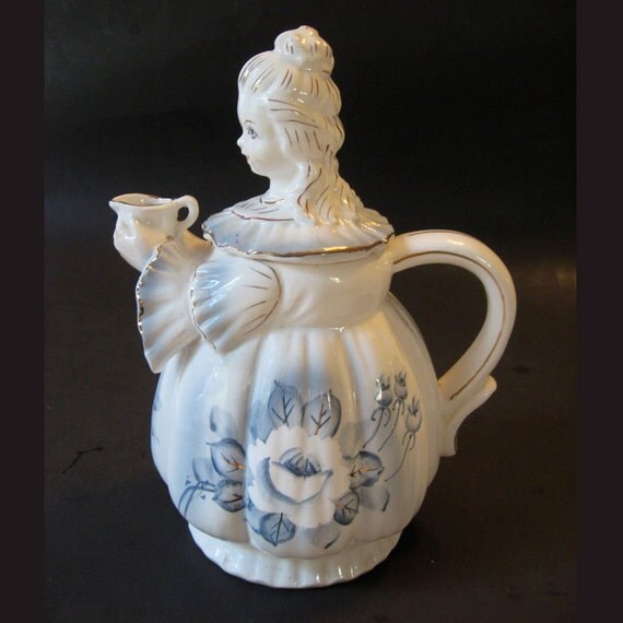 Vintage Ceramic Lady Figural Musical Teapot with by FabFunkyFinds