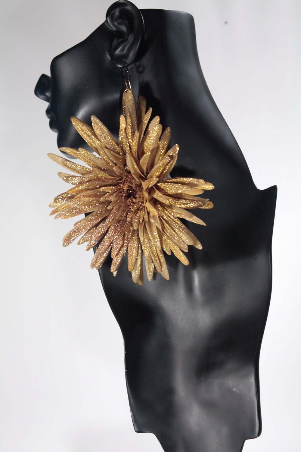 Large burnt yellow sparkle flower earrings